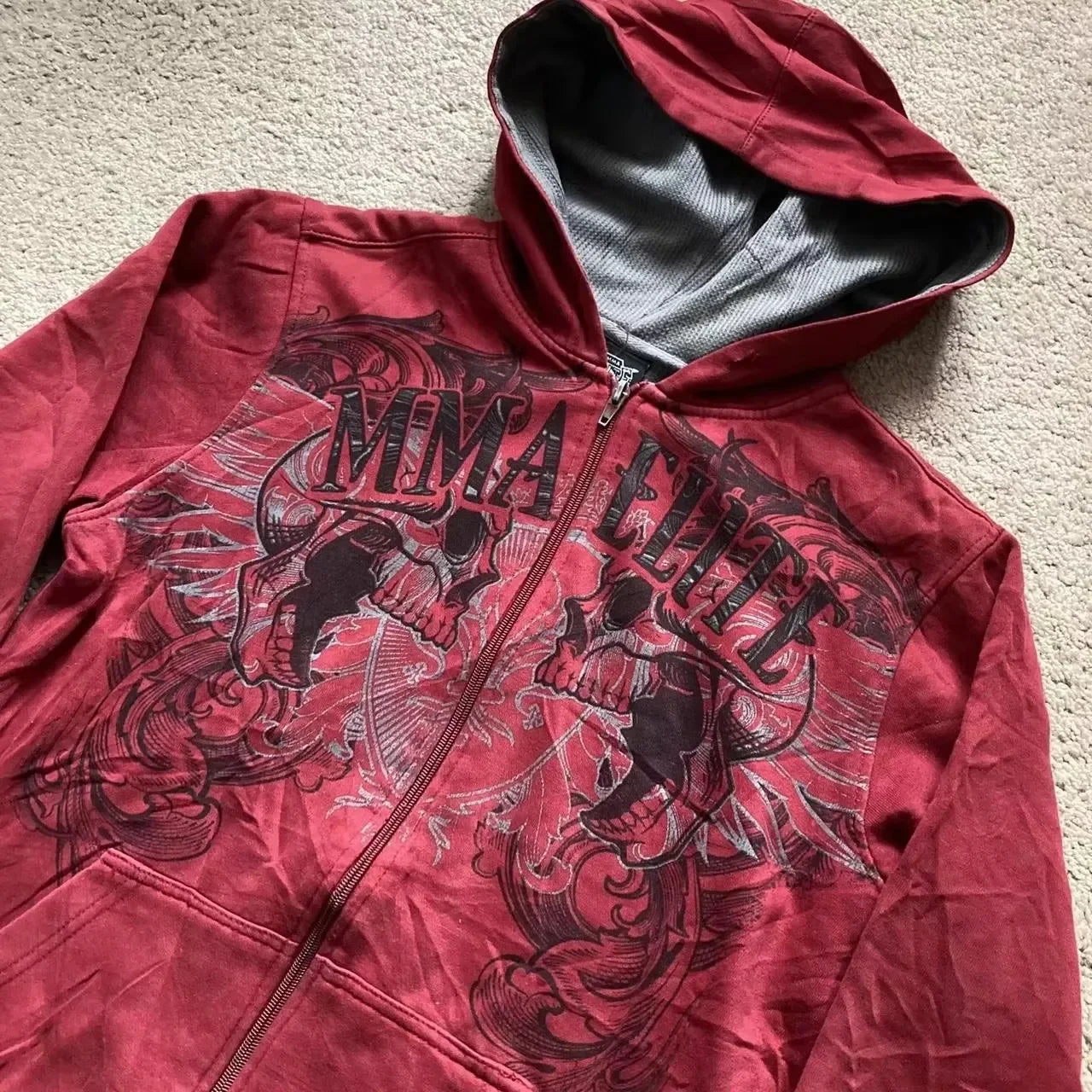 Threebooy 2000s New Cotton Red Couple Zipper Hoodies Vintage Elite Full Zip Hoodie Sweatshirt Size Skull Snake Red Y2K Sweatshirts