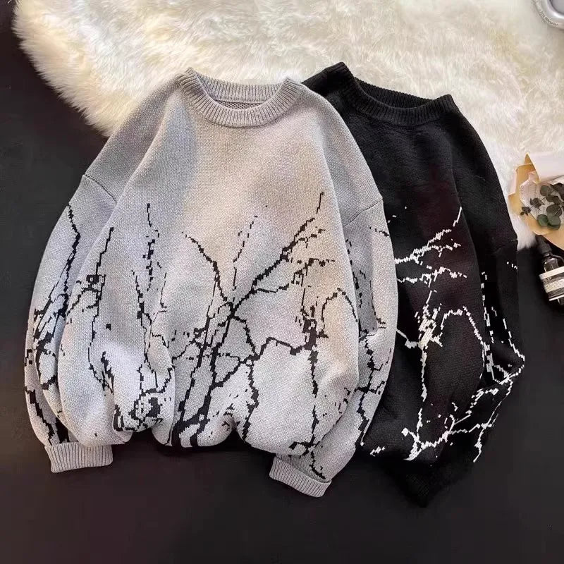 Threebooy Splash Ink Men's Sweaters Japanese Retro Winter Man Jersey Pullover Knit Y2k Ugly Sweaters 2024 New Goth Punk Knitwear Clothing