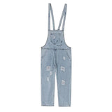 Threebooy Men's Suspenders Jumpsuit Summer Fashion Loose Denim Overalls Man Straight Hole Nine Point Pants Male Clothing Plus Size S-3Xl