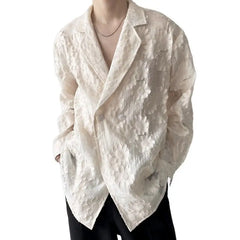 Threebooy Nude Shirt Neutral Flower Embroidery Loose Long Sleeve Lapel Shirt Men's and Women's Button Up Shirt Temperament Jacquard Top
