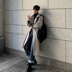 Threebooy coat Brand New Spring Trench Korean Men's Fashion Overcoat Male Long Windbreaker Streetwear Men Coat Outer Wear Clothing