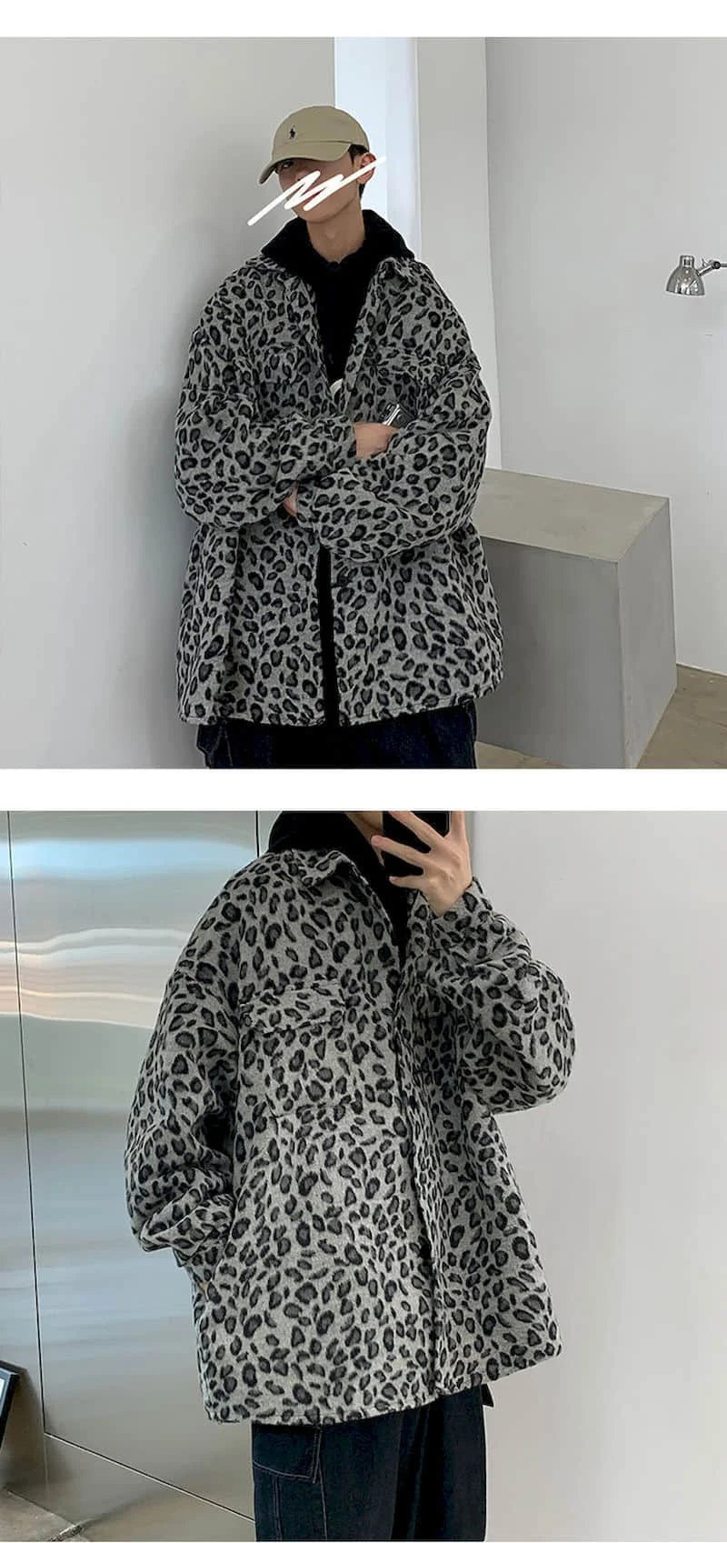 Threebooy Retro leopard print casual jacket men's autumn spring Korean trend handsome elegant temperament high street coat cool streetwear