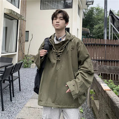 Threebooy Men's Fashion Bandage Hoodie Spring and Autumn Harajuku Hooded Jacket Youth Loose Streetwear Lounge Wear Korean Men's Clothing