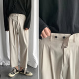 Threebooy Men's Fashion Wide Leg Pants Male Leisure Casual Pants High-quality Grey/black/Rice White Color Loose Trousers Plus Size S-XL