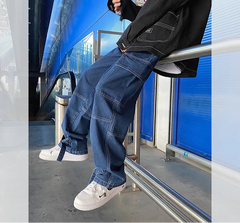 Threebooy Men Wide Leg Jeans Mens Spring cargo pants Hip Hop Streetwear New Loose Straight Baggy Denim Pants Male work jeans