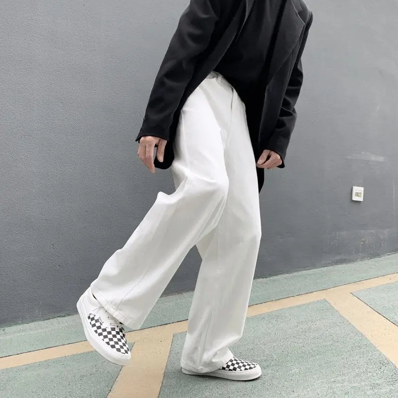Threebooy  Wide Leg Jeans Men Fashion Casual White Jeans Men Streetwear Korean Loose Hip-hop Straight Jeans Mens Denim Trousers M-3XL