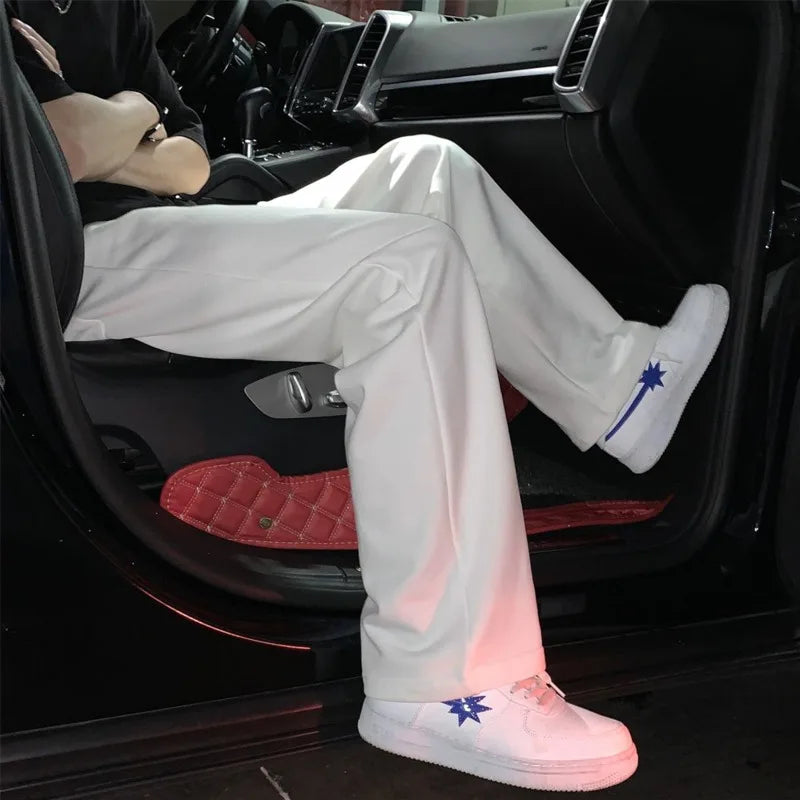 Threebooy  Summer Casual Pants Men Fashion Gray Black White Wide-leg Pants Men Streetwear Loose Straight Sweatpants Mens Joggers Trousers