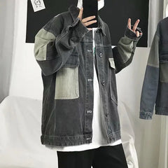 Threebooy Men's Casual Oversize Denim Jacket Korean Streetwear Men Jeans Jacket Coats Casual Windbreaker Overalls Coat Outwear S-4XL