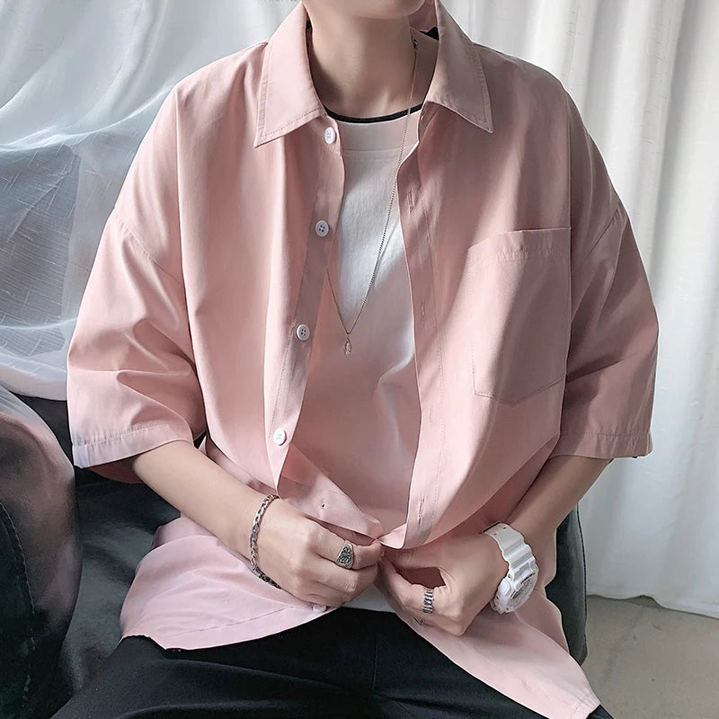 Threebooy Men's Solid Color Shirts 2024 Fashion Woman Short Sleeve Shirt Casual Oversize Tops Male Clothing Korean Streetwear Shirt