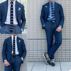 Threebooy  Costume Homme Denim Suits Suits Tailor-Made 2 Pieces Slim Fit Coat Pants Prom Tuxedos Wedding Groom Formal Work Casual Tailored