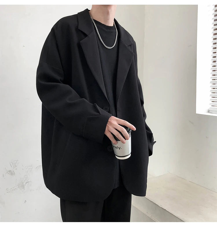 Threebooy  British-style Blazers Men Leisure Trendy Loose Suit Jackets Male Retro Daily Ins Streetwear All-match Simple Korean Suit-tops