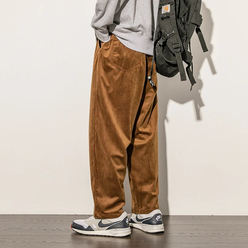 Threebooy Casual Loose Straight Pants Slacks Elastic Waistband Pant Joggers Corduroy Trousers Men's Work Pants Wide Leg Trousers Man Baggy