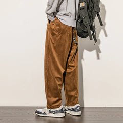 Threebooy Casual Loose Straight Pants Slacks Elastic Waistband Pant Joggers Corduroy Trousers Men's Work Pants Wide Leg Trousers Man Baggy