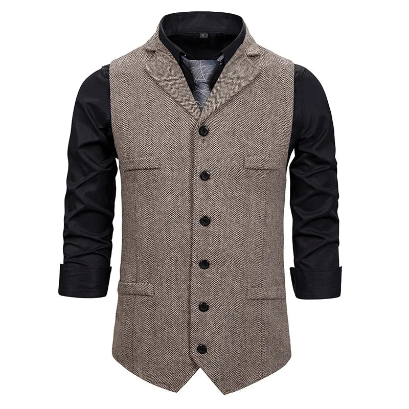 Threebooy Autumn Business Vest Men's Clothing Male Lapel Casual Men Suit Vest With Pockets Vest Outerwear Chaleco Hombre