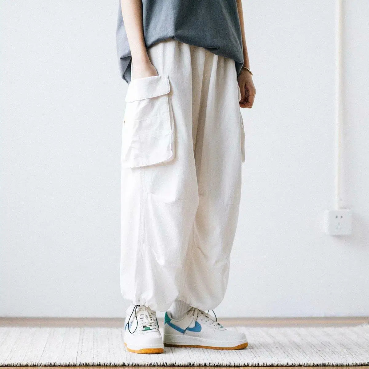 Threebooy  Y2k Baggy Cargo Pants 100% Cotton Joggers Streetwear Old Money Casual Harem Long Trousers Men Wide Leg Oversize