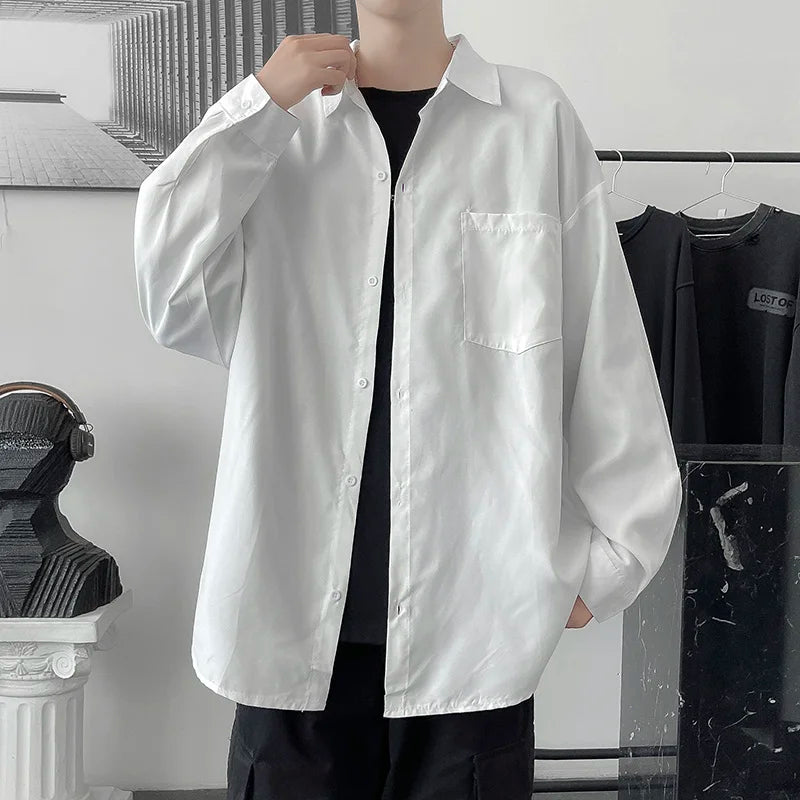 Threebooy Shirt men's long sleeve ins simple and versatile loose Shirt spring and autumn Korean fashion handsome casual