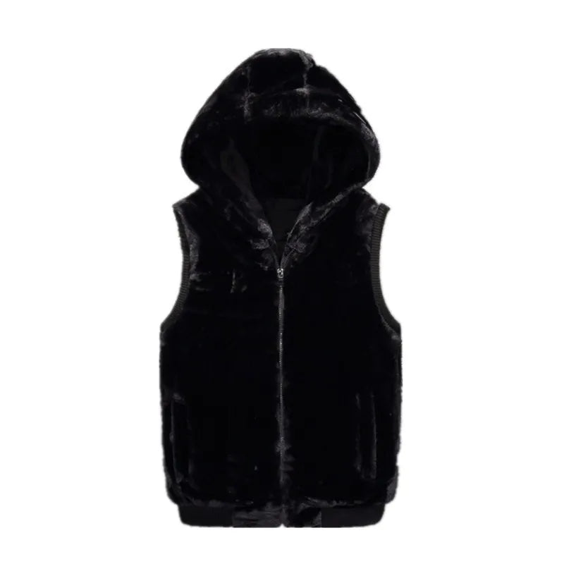 Threebooy New Men's Winter Coral Fleece Hoodie Thickened Jacket Vest Fashion Couple Sleeveless Vest Warm Casual Men's Hooded Jacket Men