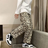 Threebooy Men's Leopard Printing Cargo Baggy Casual Pants Hip Hop Style Trousers Loose Straight Pants Streetwear Sweatpants S-XL