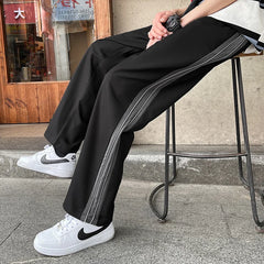 Threebooy Sportswear men's Korean fashion loose size straight pants man versatile side stripe feeling nine point casual pants sweatpants