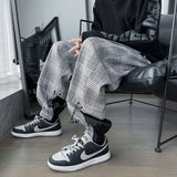 Threebooy Men's Lattice Printing Casual Pants Loose Color Matching Joggers Sweatpants Homme Fitness Elastic Waist Trousers M-5XL