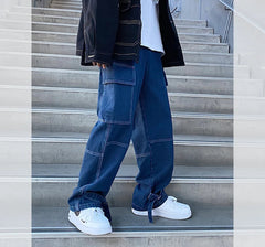 Threebooy Men Wide Leg Jeans Mens Spring cargo pants Hip Hop Streetwear New Loose Straight Baggy Denim Pants Male work jeans