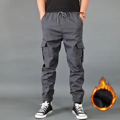 Threebooy New winter men's pants thickened fleece jogging pants multi-pocket loose sports pants men's casual warm sports pants overalls