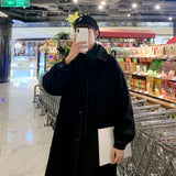 Threebooy Autumn Black Trench Coat Men's Fashion Casual Long Coat Men Streetwear Korean Loose Oversize Windbreaker Jacket Mens Overcoat