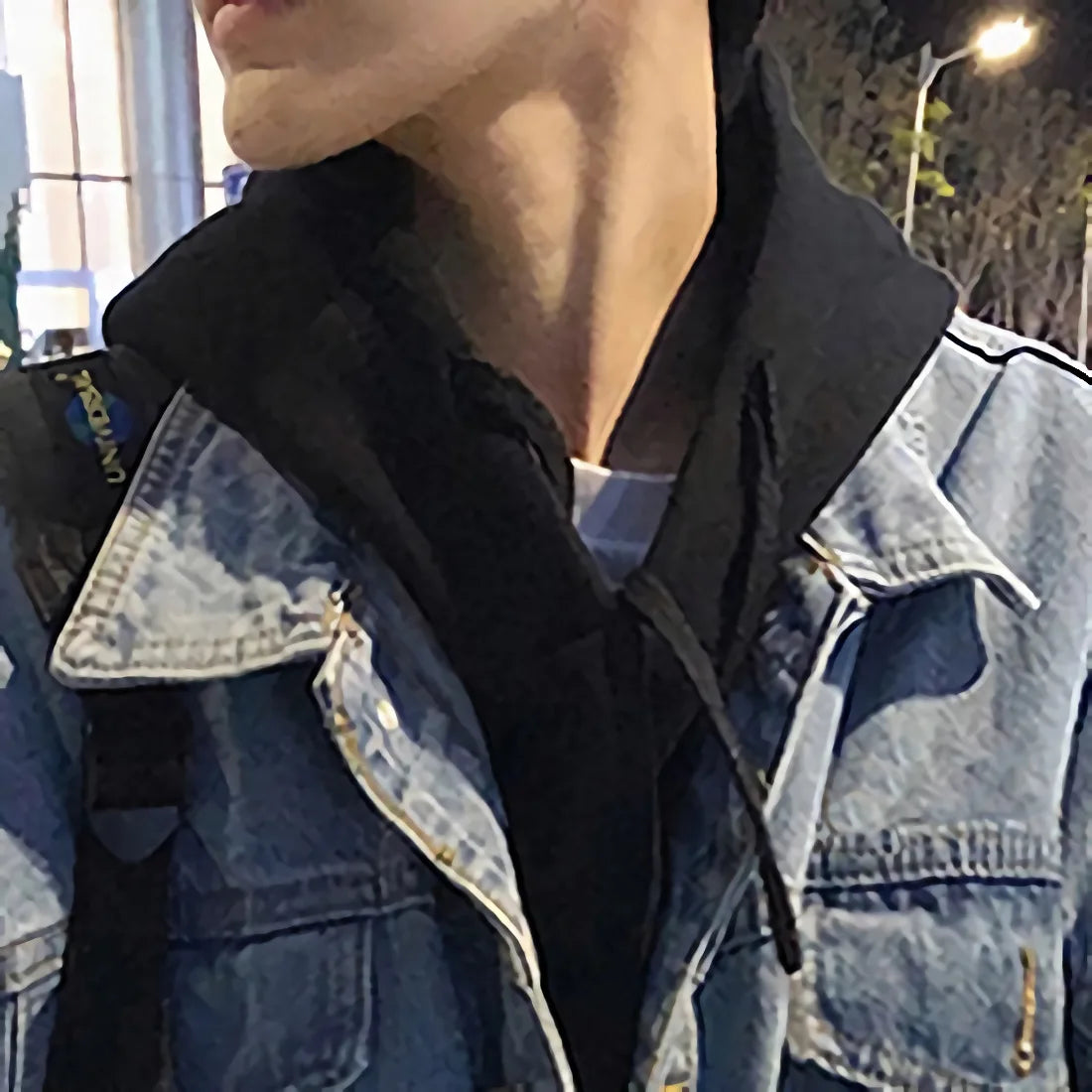Threebooy Light Blue Black 2025 Fashion Casual Hip Hop Loose Denim Single-breasted Lapel Multi-pocket Youth Male Teenager Men's Hem Jacket