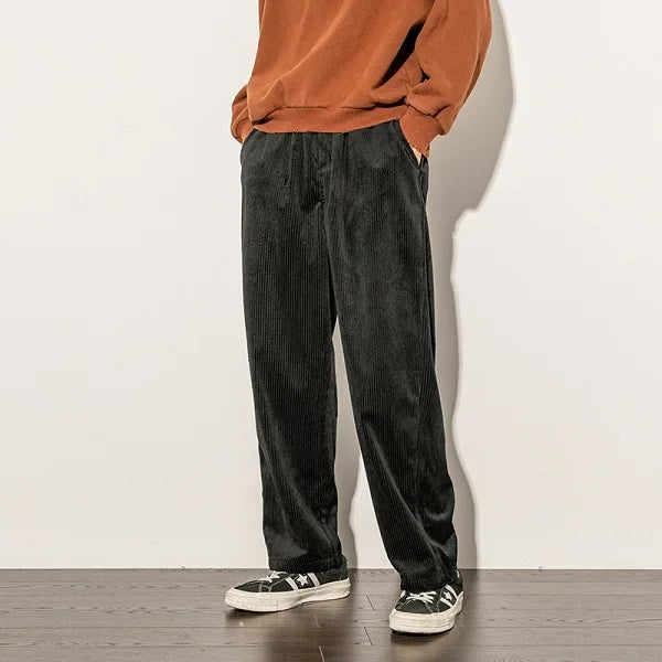 Threebooy Casual Loose Straight Pants Slacks Elastic Waistband Pant Joggers Corduroy Trousers Men's Work Pants Wide Leg Trousers Man Baggy