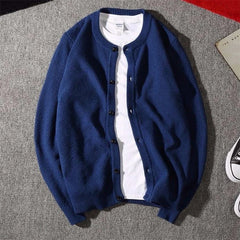 Threebooy Casual Men Sweatercoat Autumn Knit Cardigan Solid Color Korean Style Fashion Streetwear Wild Male Slim Tops Knitwear