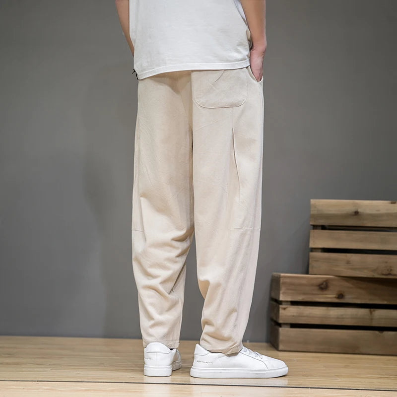 Threebooy Spring Cotton Linen Pants Men Elastic Waist Casual Harem Pant Loose Sweatpants Traditional Chinese Trousers pantalons homme