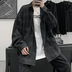 Threebooy Long Sleeve Plaid Shirt Men's casual Shirt high quality shirts men clothing japanese streetwear fashion The new listing