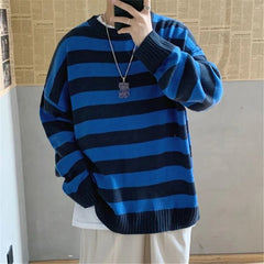 Threebooy Winter Knitted Sweater Men Striped Sweaters O-Neck Pullover Male Harajuku Oversized Sweaters Women Couple Hip Hop Jumper