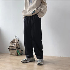 Threebooy Casual Loose Straight Pants Slacks Elastic Waistband Pant Joggers Corduroy Trousers Men's Work Pants Wide Leg Trousers Man Baggy