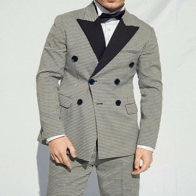 Threebooy  Men Suits Herringbone Houndstooth Plaid Solid Color High Quality Fashion Formal Business Wedding Causal Prom