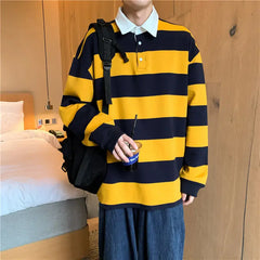 Threebooy Autumn Lapel Hoodie Men's Fashion Hit Color Casual Striped Hoodies Mens Streetwear Loose Hip-hop Pullover Sweatshirt Men Hoody