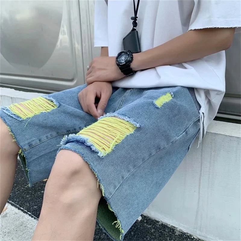 Threebooy Men's summer fashion brand loose straight boxed beggars' pants skinny jeans hombre men calca masculina pantacourt mens clothing