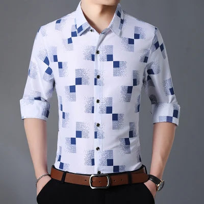 Threebooy  Plaid Shirts Men Fashion New Autumn Button Down Long Sleeve Casual Social Shirt Business Office Plus Size 7XL