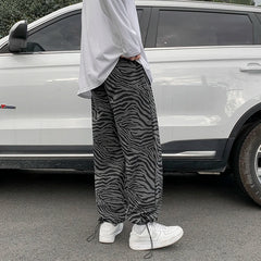 Threebooy Youth Streetwear Black Pants Men Joggers Mens Straight Harem Pants Men Korean Hip Hop Trousers Plus Size Zebra pants