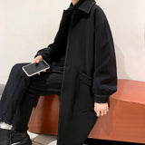 Threebooy Autumn Black Trench Coat Men's Fashion Casual Long Coat Men Streetwear Korean Loose Oversize Windbreaker Jacket Mens Overcoat