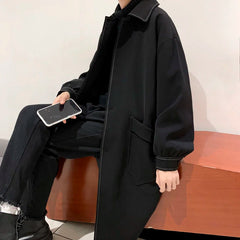 Threebooy Autumn Black Trench Coat Men's Fashion Casual Long Coat Men Streetwear Korean Loose Oversize Windbreaker Jacket Mens Overcoat