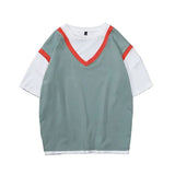 Threebooy Summer Men's Fashion Cotton Loose T Shirt Short Sleeve Splicing Color Tshirt Tops Streetwear Clothes T-shirt Size S-3XL
