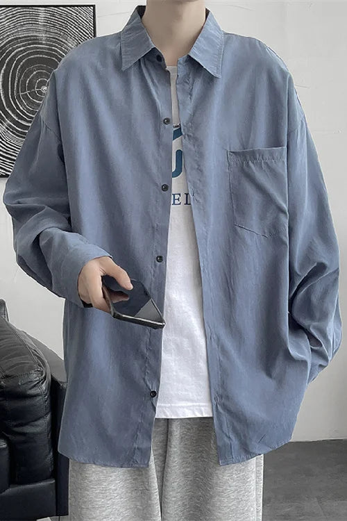 Threebooy Shirt men's long sleeve ins simple and versatile loose Shirt spring and autumn Korean fashion handsome casual