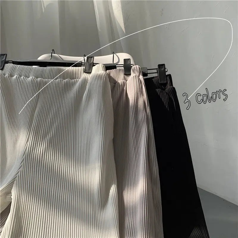 Threebooy  Pleated Pants Men Summer Straight Casual Pants Men Japanese Streetwear Loose Ice Silk Pants Mens Wide Leg Pants Man Trousers
