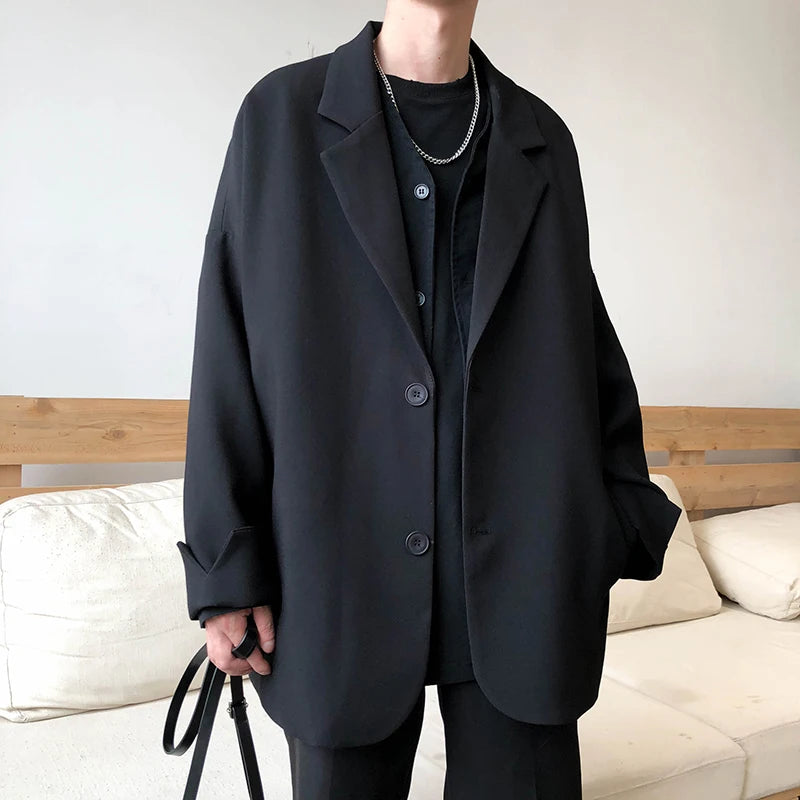 Threebooy  British-style Blazers Men Leisure Trendy Loose Suit Jackets Male Retro Daily Ins Streetwear All-match Simple Korean Suit-tops