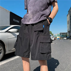 Threebooy Summer fashion brand Multi Pocket tooling shorts men's straight loose wide leg versatile trend fashionable cotton streetwear