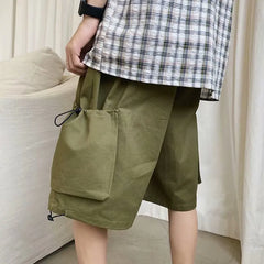 Threebooy Summer new fashion brand ins Yu wenle industrial shorts men's Korean fashion pocket loose wide leg casual Capris