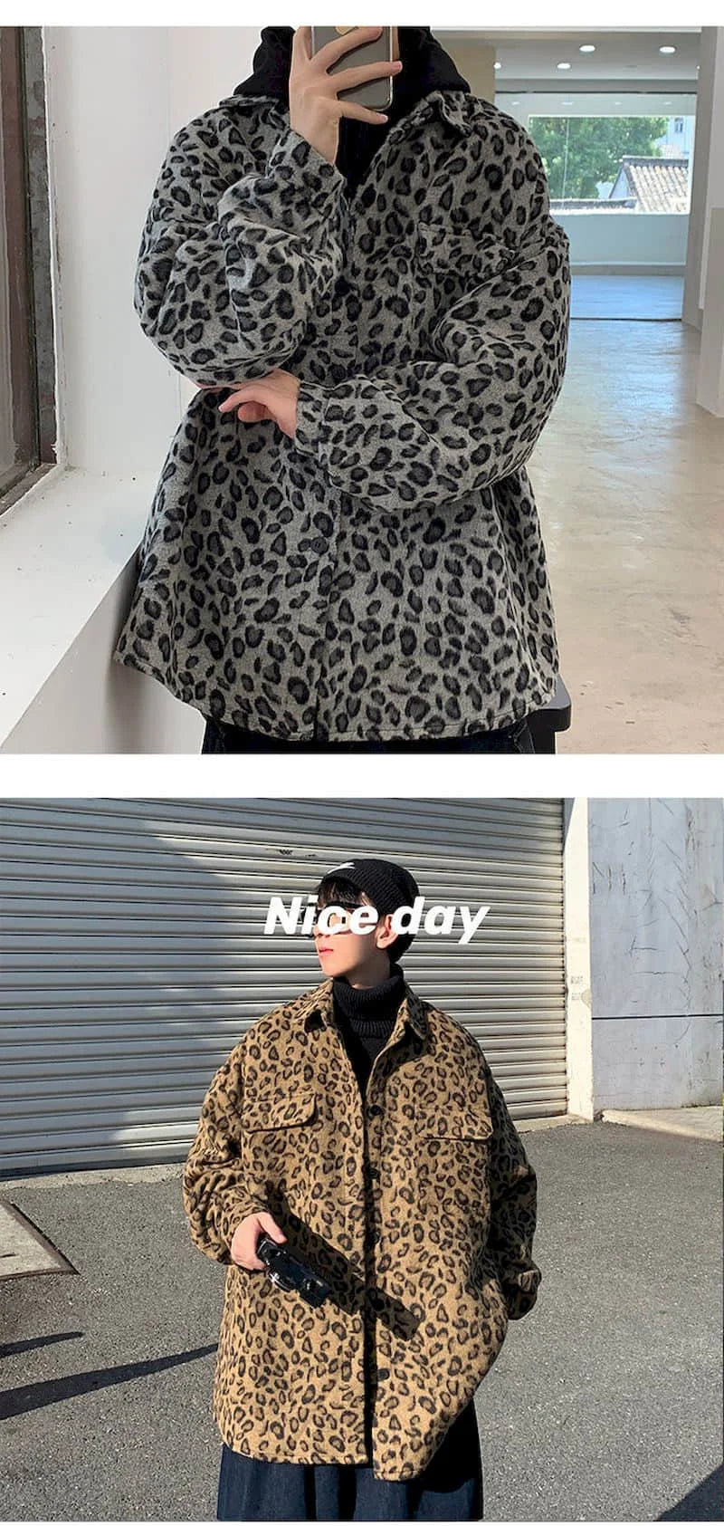 Threebooy Retro leopard print casual jacket men's autumn spring Korean trend handsome elegant temperament high street coat cool streetwear