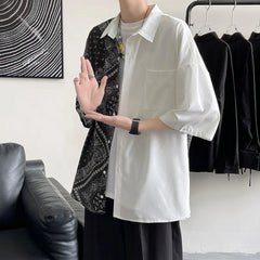 Threebooy Cashew pure T-shirt men's clothing design sense minority color contrast fried Street top short sleeve lining clothes