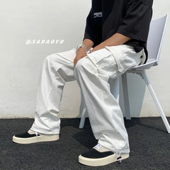 Threebooy  Black/white Cargo Pants Men Fashion Loose Straight Wide Leg Pants Men Streetwear Hip-hop Pocket Casual Pants Mens Trousers